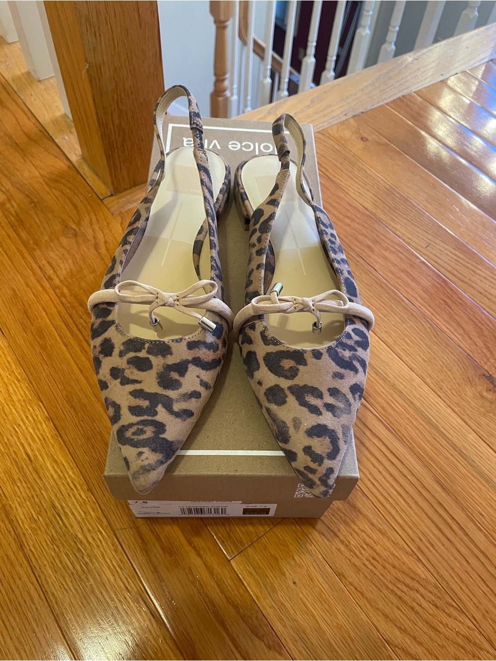 Dolce Vita Leopard Print Pointed Toe Slingback Flats - Tan/Black NWT 7.5